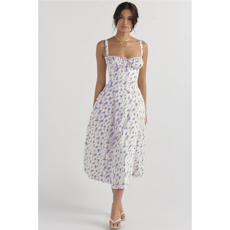 Oprah™ | Casual lace-up square neck midi jurk