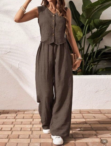 Charissa™ | Elegante zonder mouwen top met V-hals and broek set