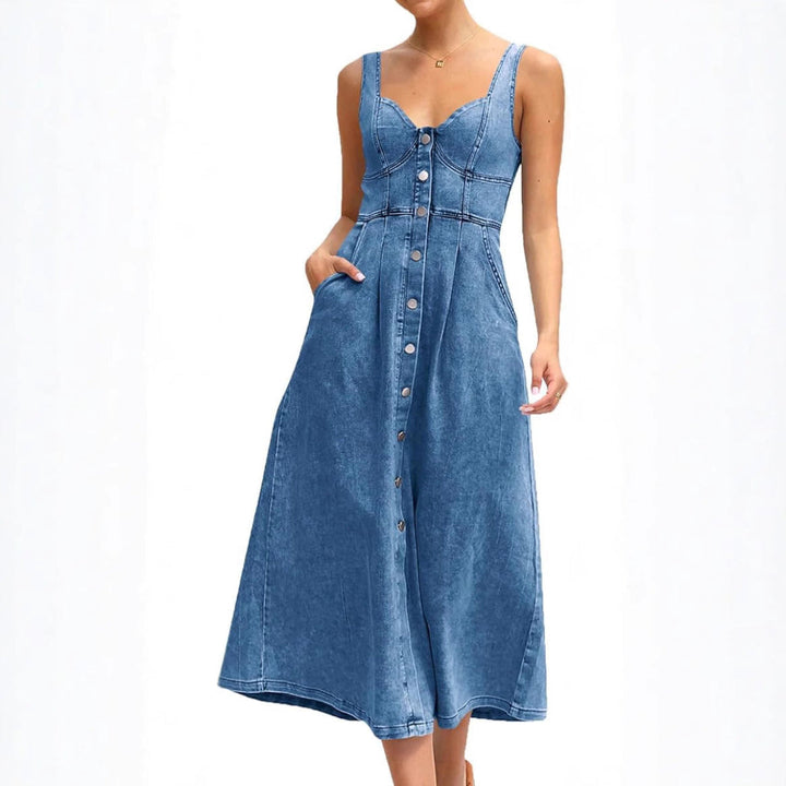Jaylin™ | Klassieke zonder mouwen button-front denim jurk