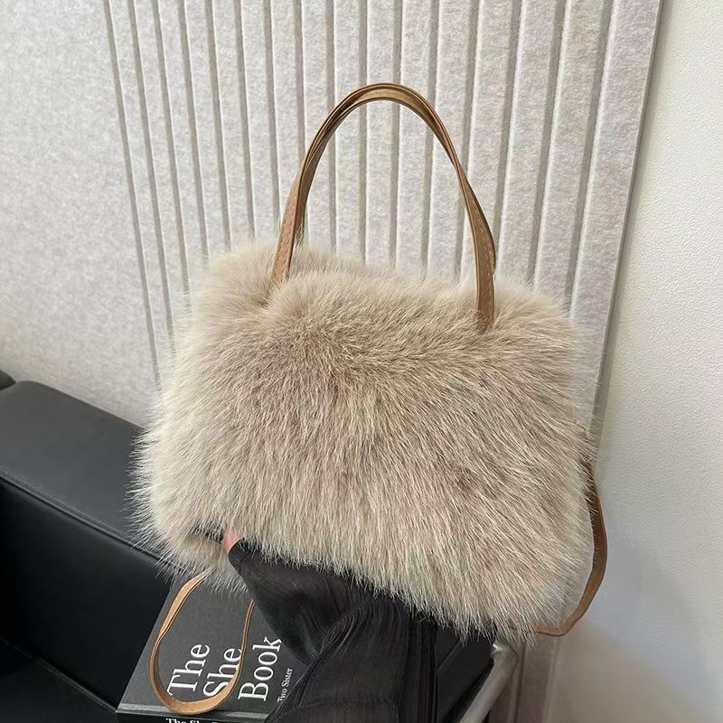 Lizzie™ | Fashionable imitation fur small handtas with grip handle & shoulder strap