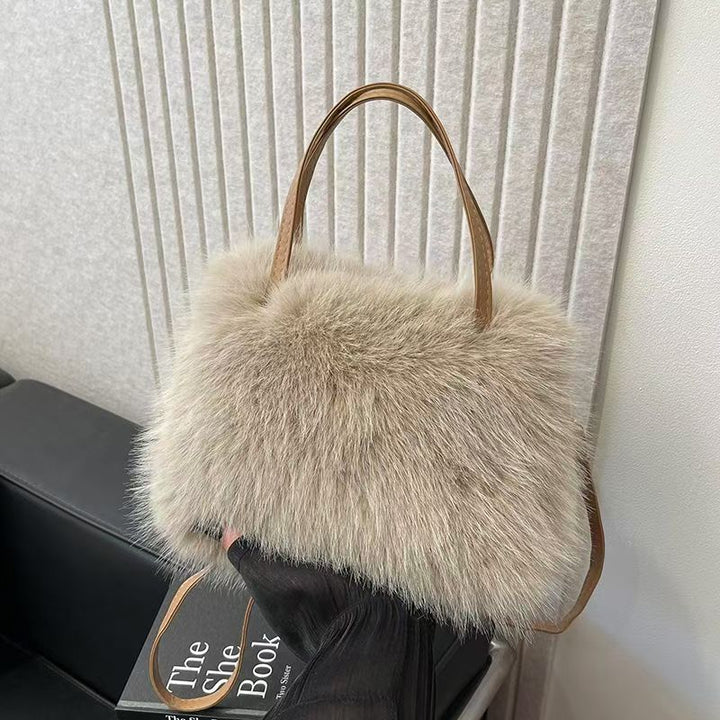 Lizzie™ | Fashionable imitation fur small handtas with grip handle & shoulder strap