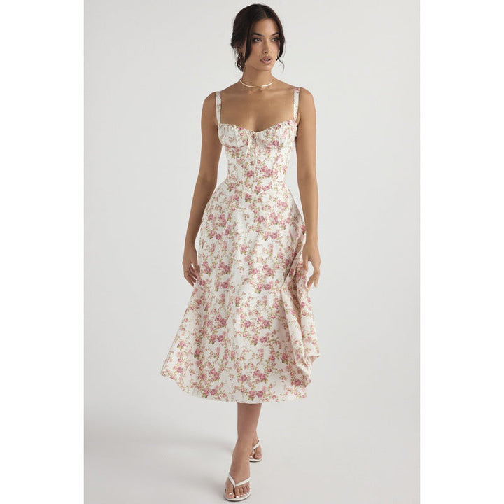 Oprah™ | Casual lace-up square neck midi jurk
