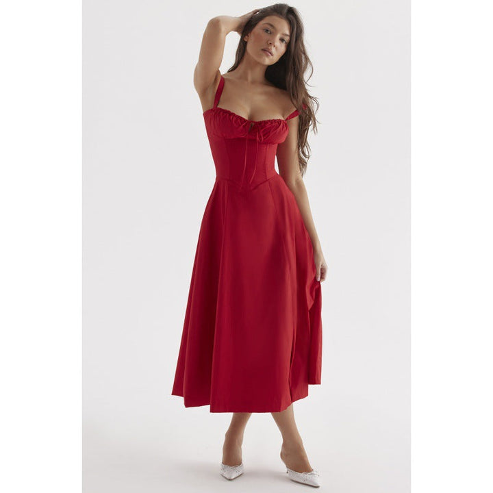 Oprah™ | Casual lace-up square neck midi jurk