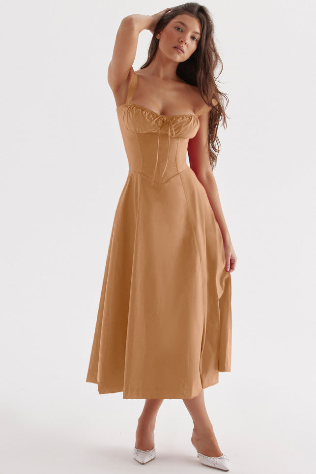 Oprah™ | Casual lace-up square neck midi jurk