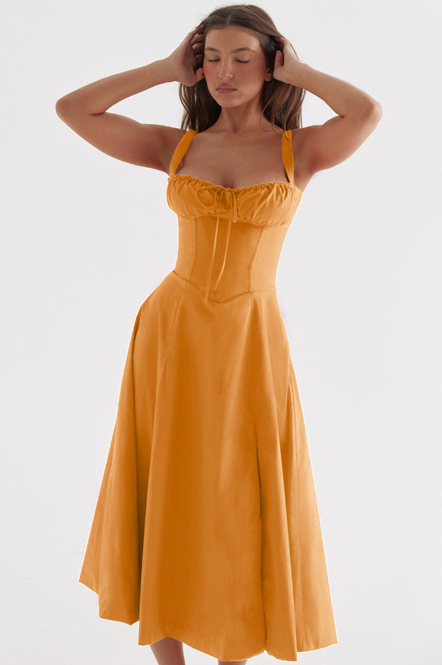 Oprah™ | Casual lace-up square neck midi jurk