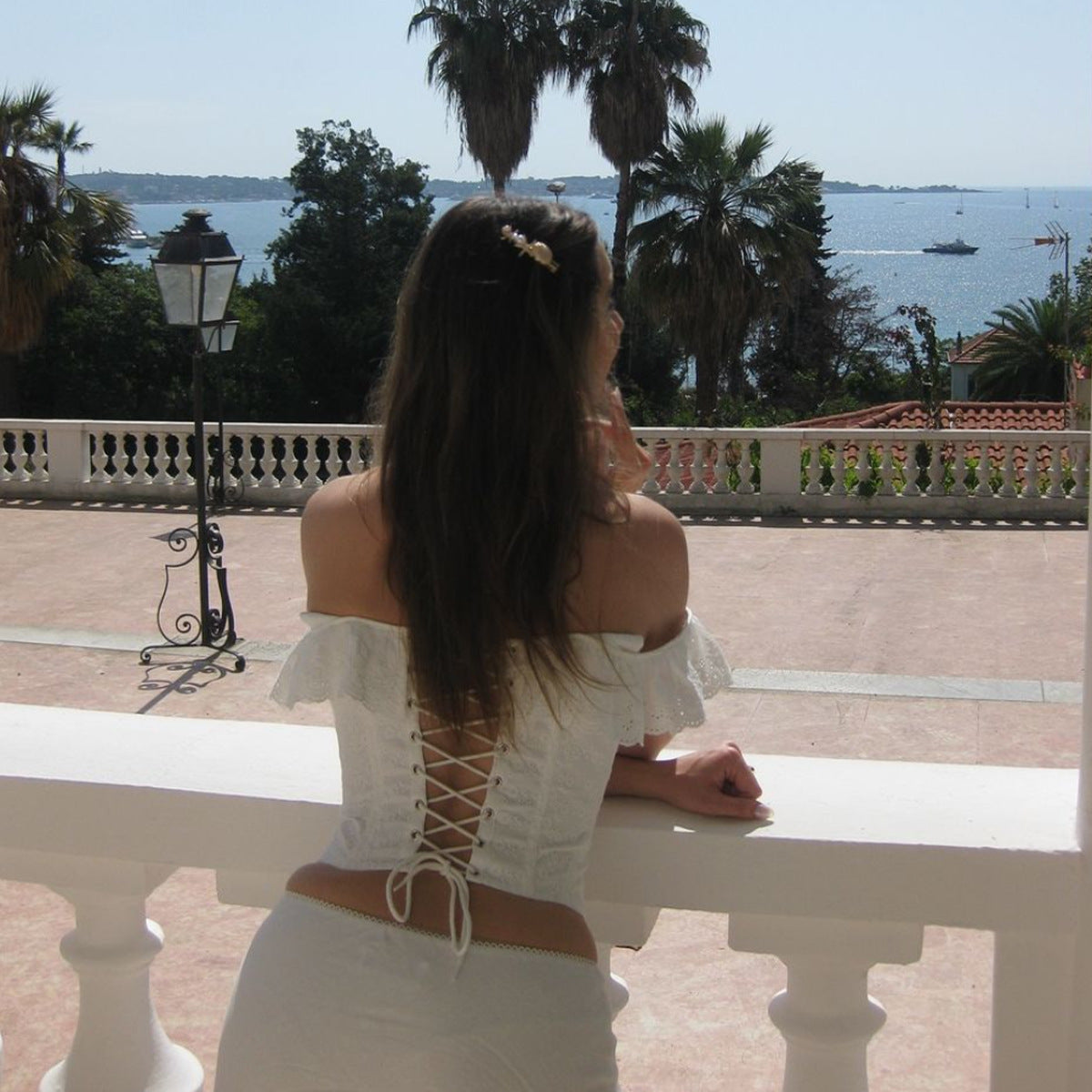 Fanella™ | Vintage eyelet corset square neck top