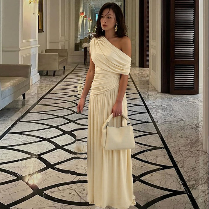 Rosetta™ - Elegant One Shoulder Evening Maxi Dress