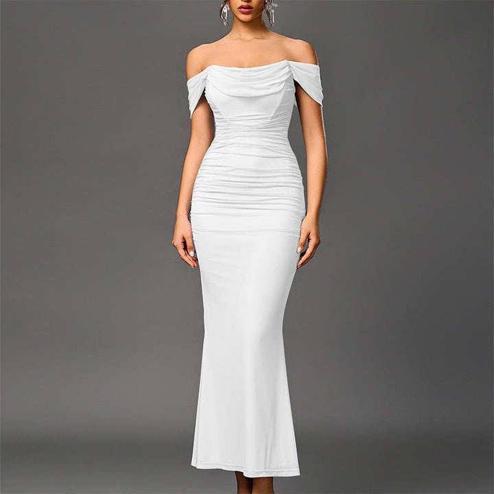 Valentini™ | Chique off-shoulder ruched mermaid avondjurk