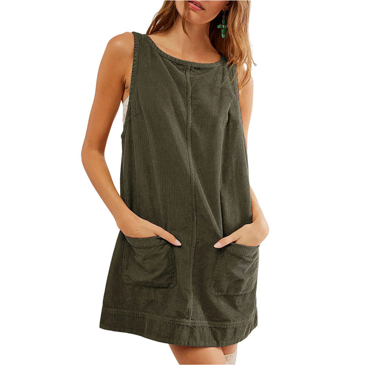 Cataleya™ | Corduroy overall jurk with ronde hals and a-line skirtall