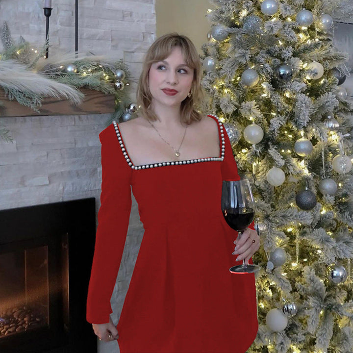 Alaire™ | Classy backless lange mouwen square neck a-line mini jurk