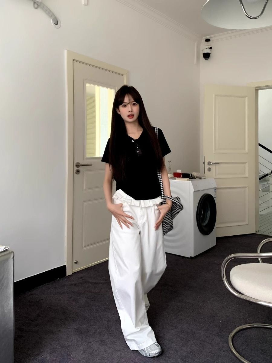 Paisley™ | Elegante wide-leg jeans met kanten details