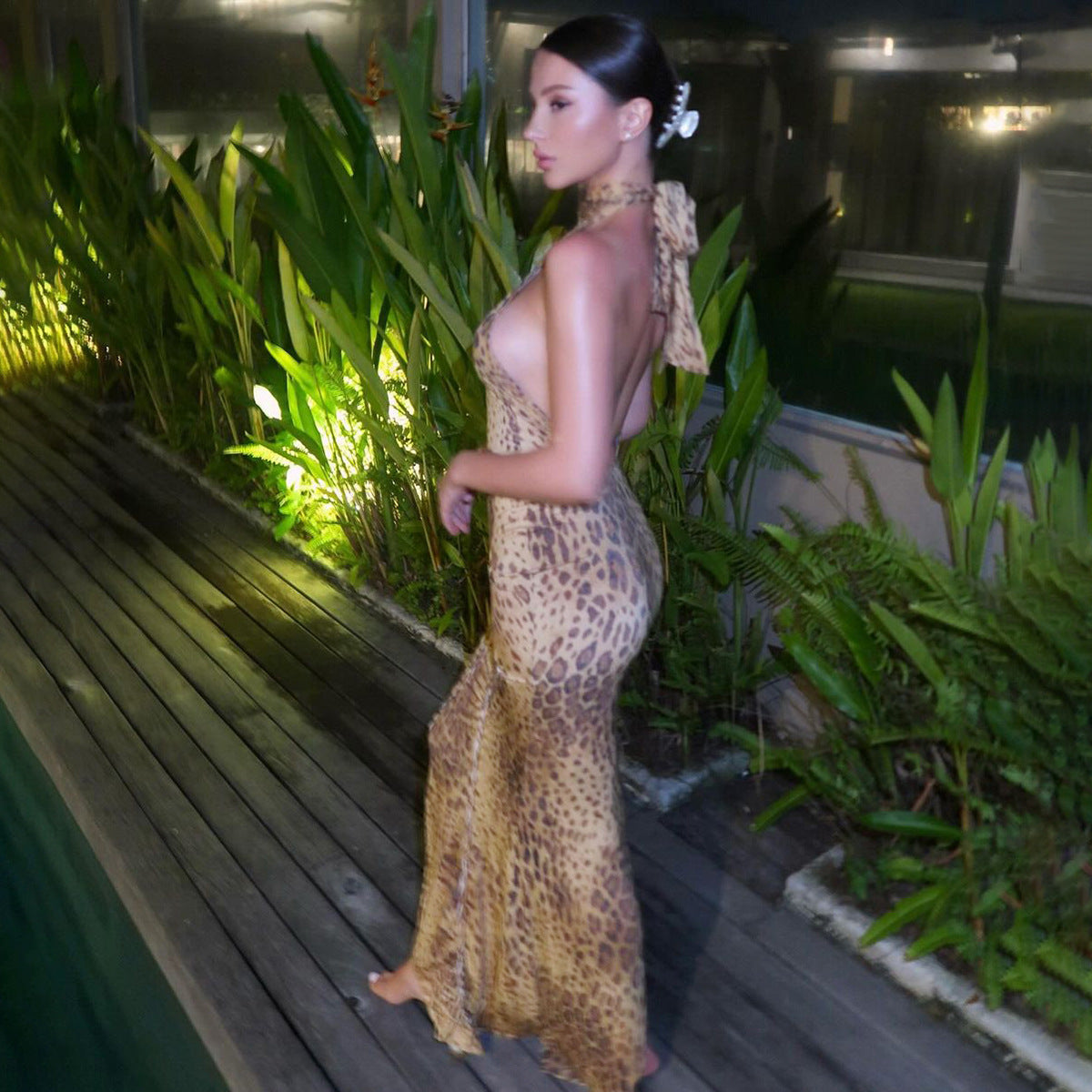 Sabina™ | Graceful leopard backless zonder mouwen maxi jurk