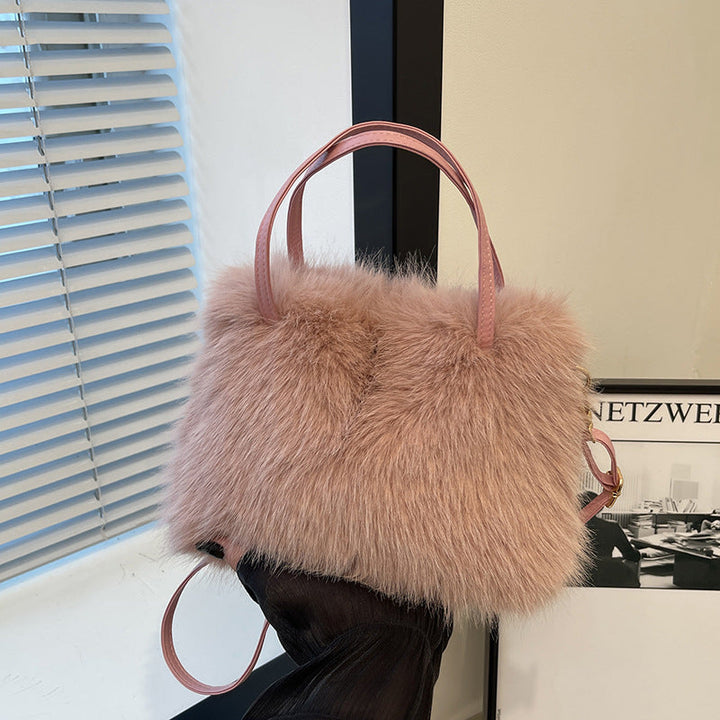 Lizzie™ | Fashionable imitation fur small handtas with grip handle & shoulder strap