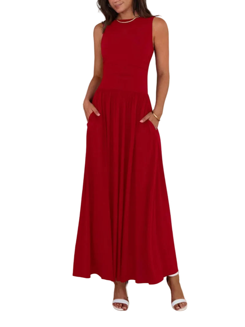 Emmie™- chique zonder mouwen ruched high-waisted maxi jurk