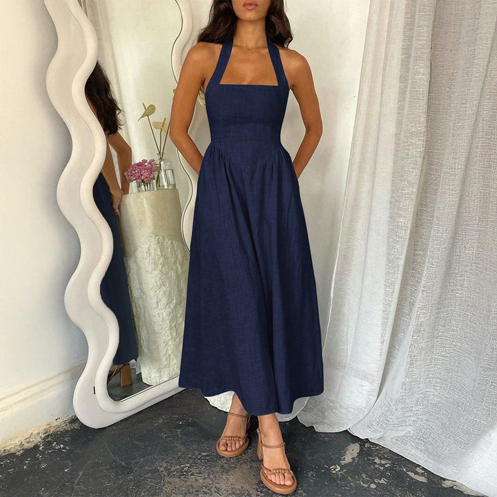 Myrna™ | Vintage summer zonder mouwen halter neck a line maxi jurk