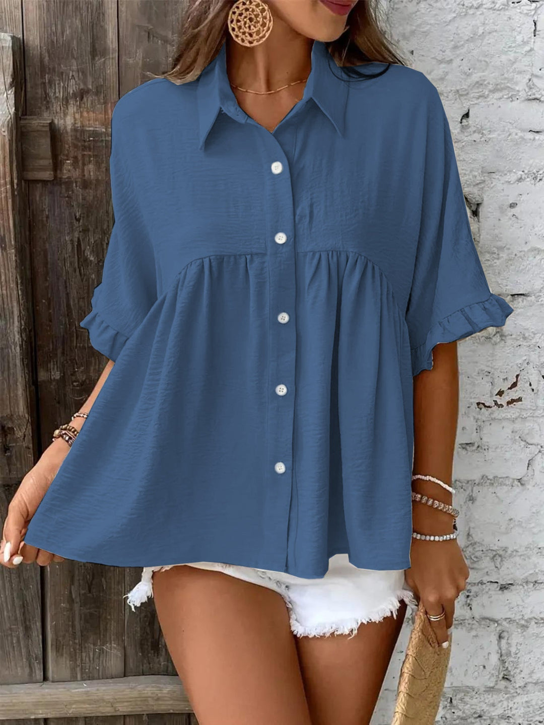 Ellasa™ | Casual plus size ruffle button-front blouse