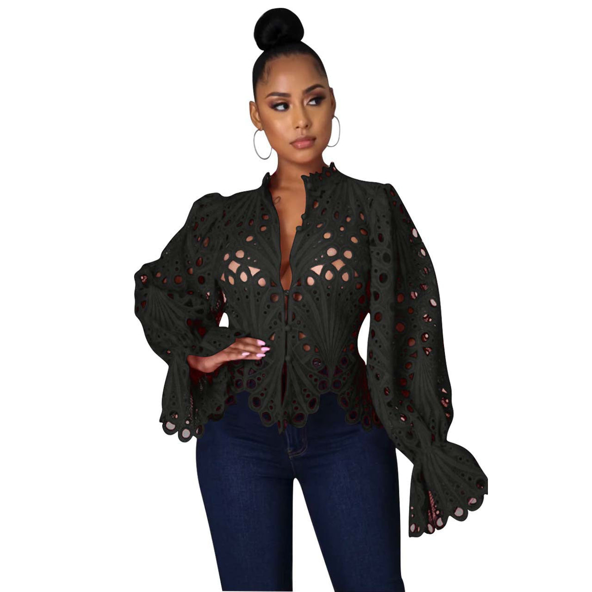 Isali™ | Chique asymmetrical flounce sleeve blouse