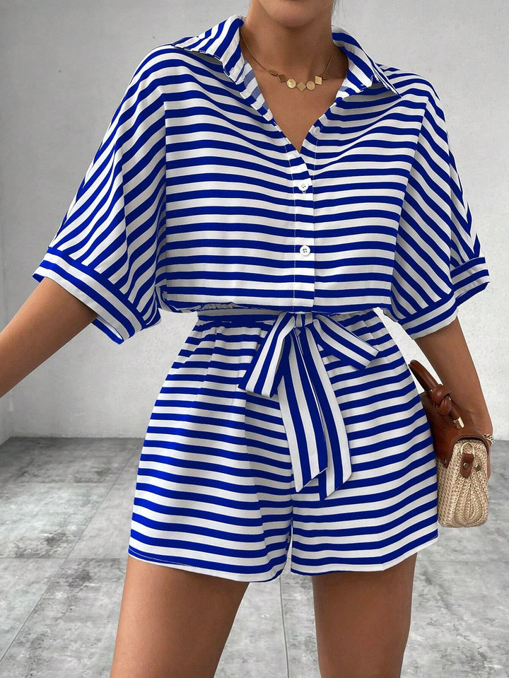Candida™ | Casual gestreepte tie-front summer playsuit