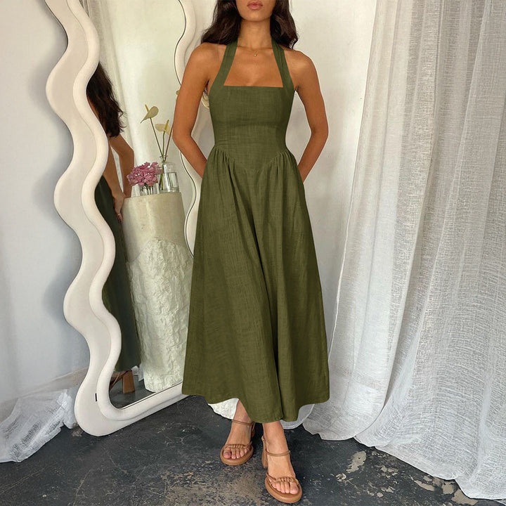 Myrna™ | Vintage summer zonder mouwen halter neck a line maxi jurk