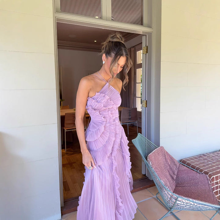 Quintessa™ | Elegante halter neck lotus summer maxi jurk
