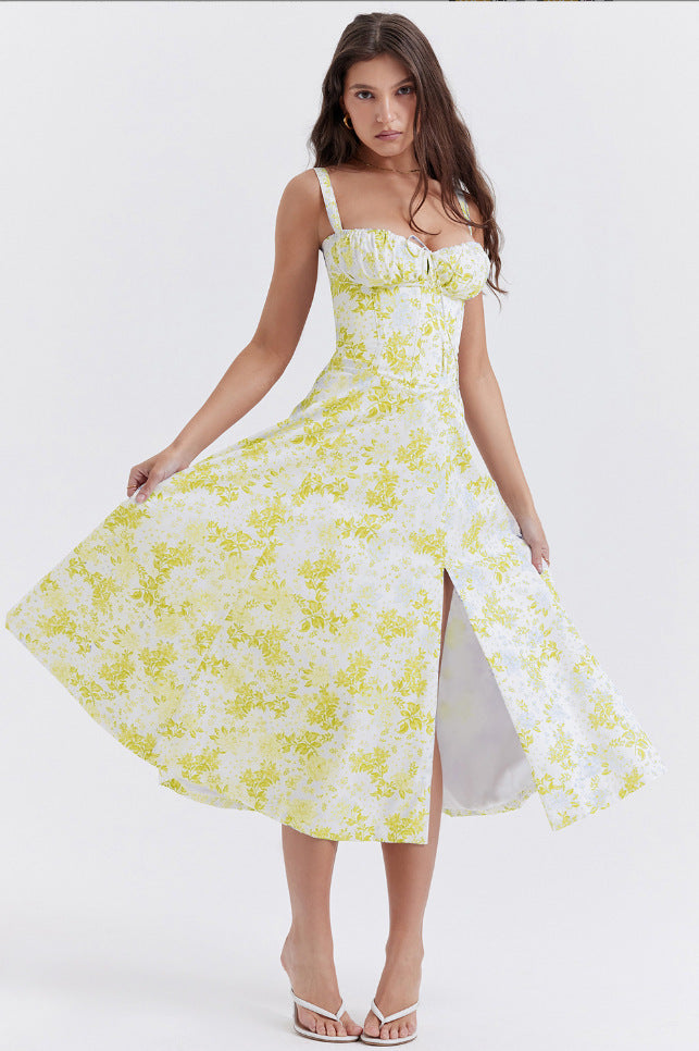 Oprah™ | Casual lace-up square neck midi jurk
