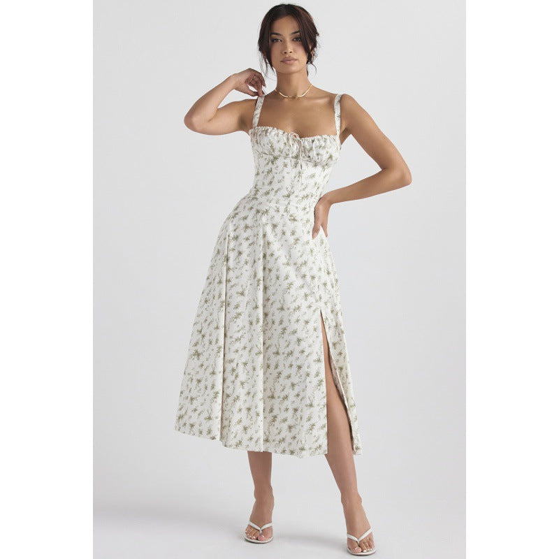 Oprah™ | Casual lace-up square neck midi jurk