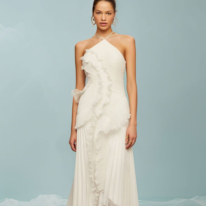 Quintessa™ | Elegante halter neck lotus summer maxi jurk