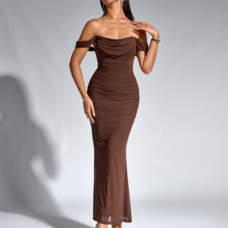 Valentini™ | Chique off-shoulder ruched mermaid avondjurk