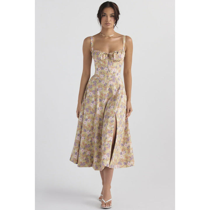 Oprah™ | Casual lace-up square neck midi jurk