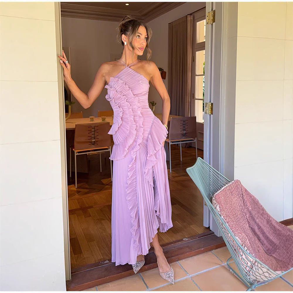Quintessa™ | Elegante halter neck lotus summer maxi jurk