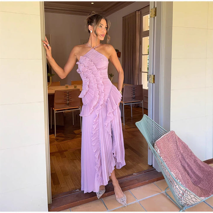 Quintessa™ | Elegante halter neck lotus summer maxi jurk