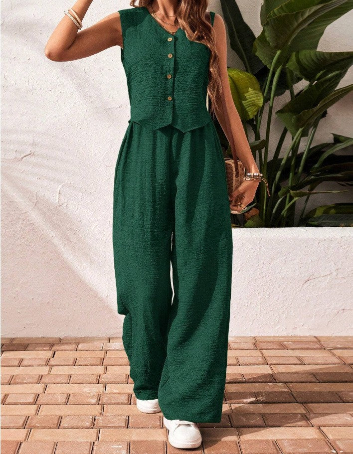 Charissa™ | Elegante zonder mouwen top met V-hals and broek set