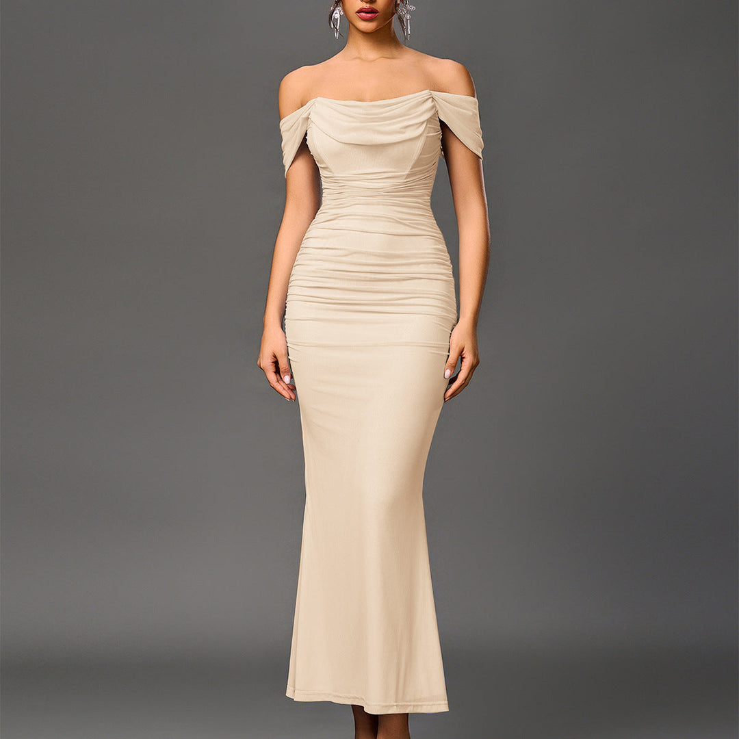 Valentini™ | Chique off-shoulder ruched mermaid avondjurk