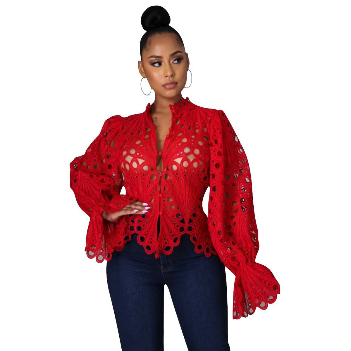 Isali™ | Chique asymmetrical flounce sleeve blouse