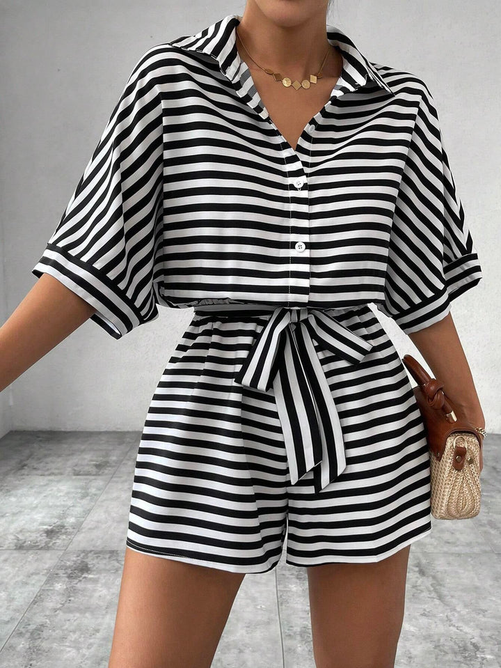 Candida™ | Casual gestreepte tie-front summer playsuit