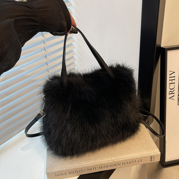 Lizzie™ | Fashionable imitation fur small handtas with grip handle & shoulder strap