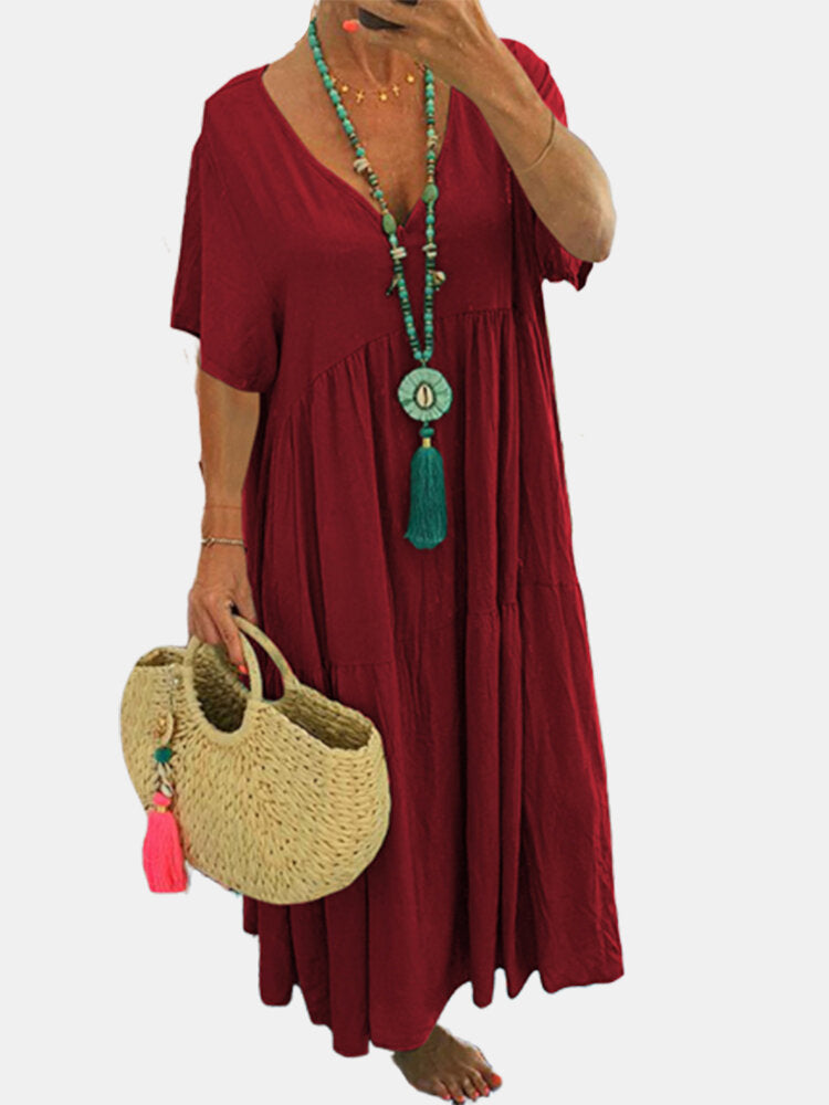 Linnea™ | Zachte ruffle maxi jurk met V-hals
