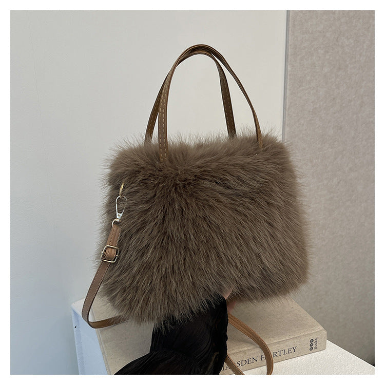 Lizzie™ | Fashionable imitation fur small handtas with grip handle & shoulder strap