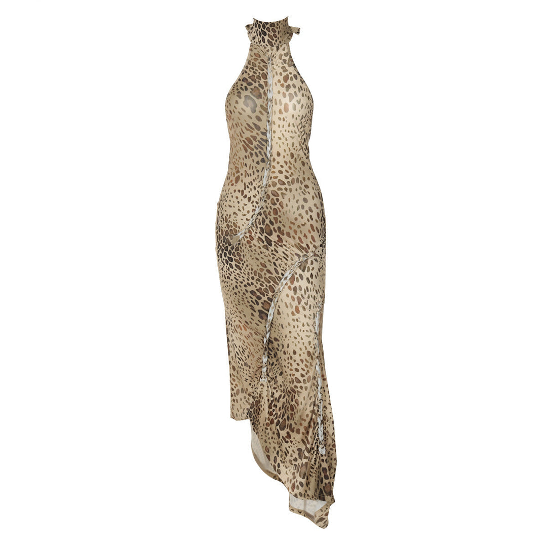 Sabina™ | Graceful leopard backless zonder mouwen maxi jurk