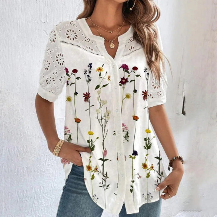 Annelise™ | Casual lace met print blouse