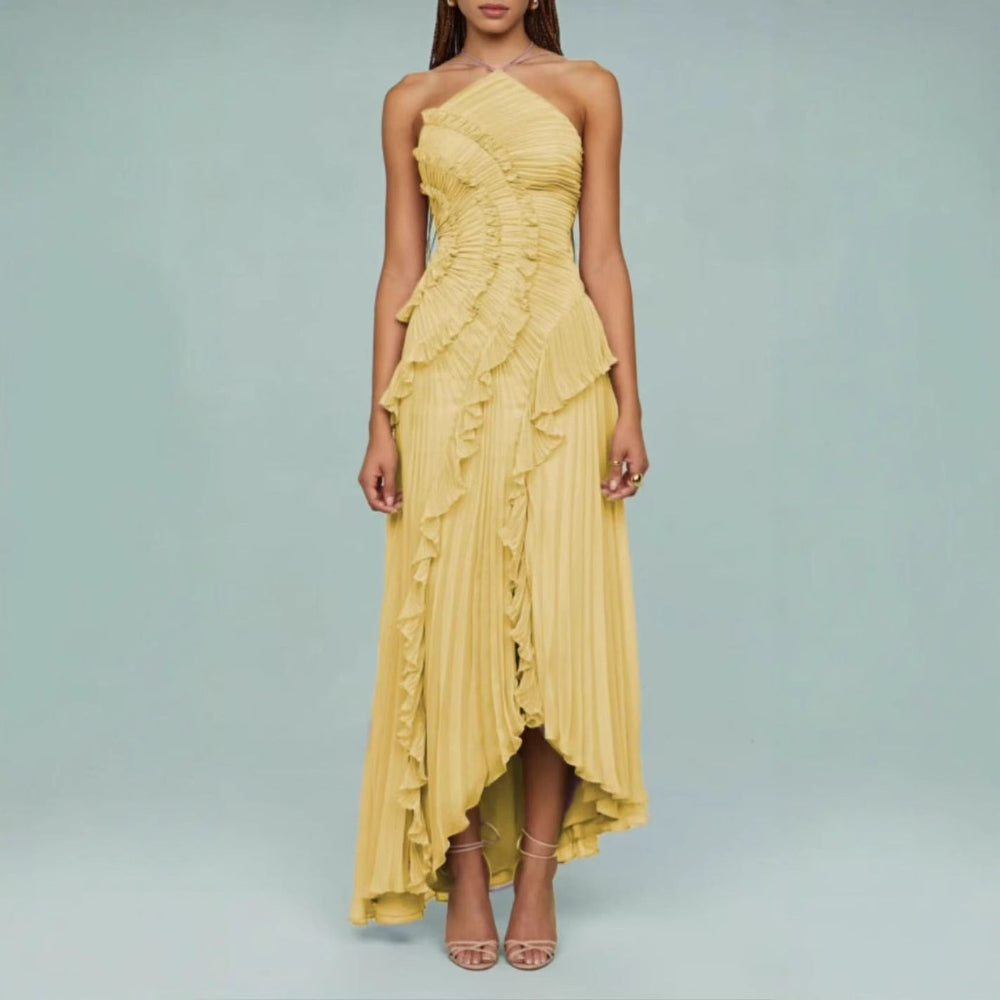 Quintessa™ | Elegante halter neck lotus summer maxi jurk
