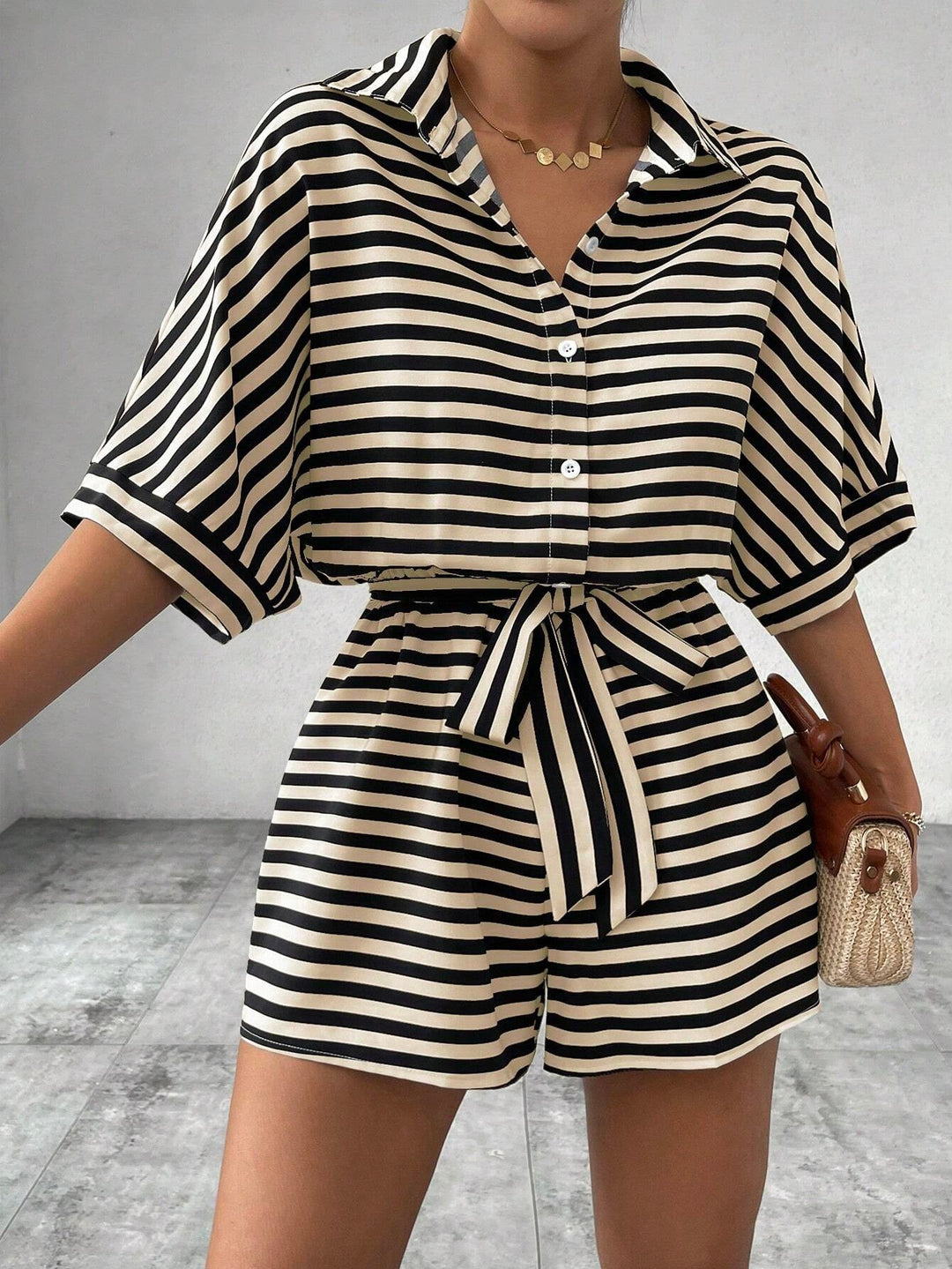 Candida™ | Casual gestreepte tie-front summer playsuit