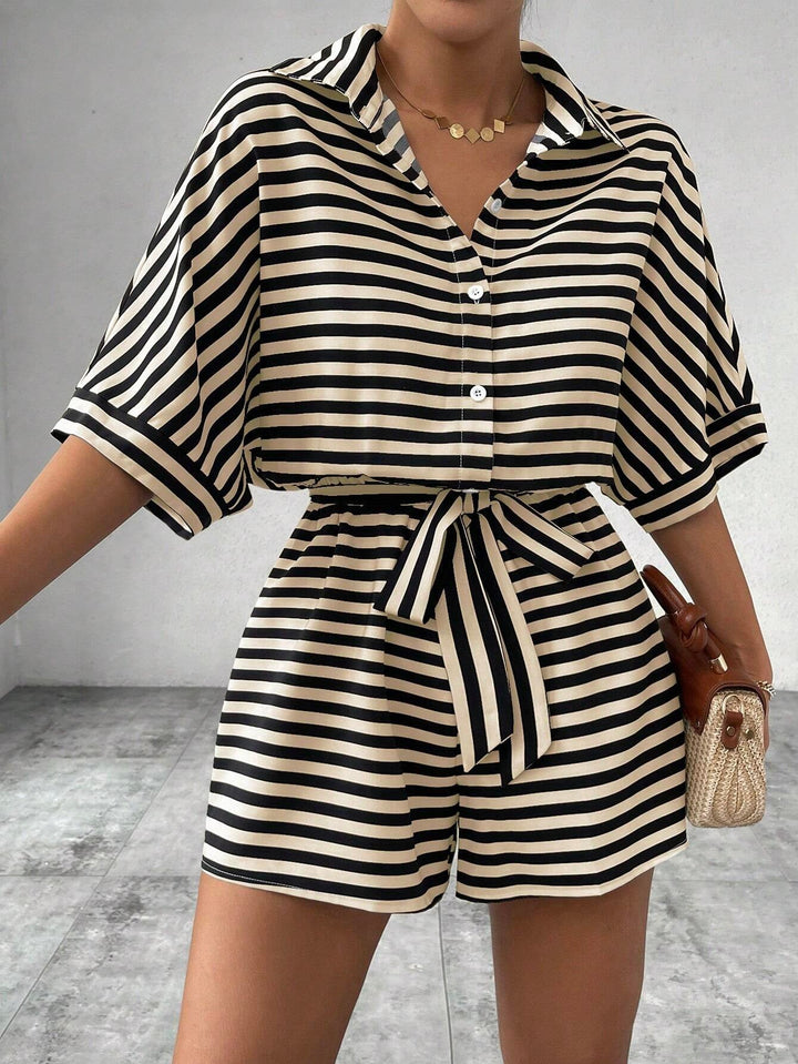 Candida™ | Casual gestreepte tie-front summer playsuit
