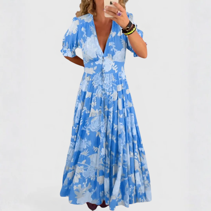 Minelda | Elegante bloemen V-hals jurk