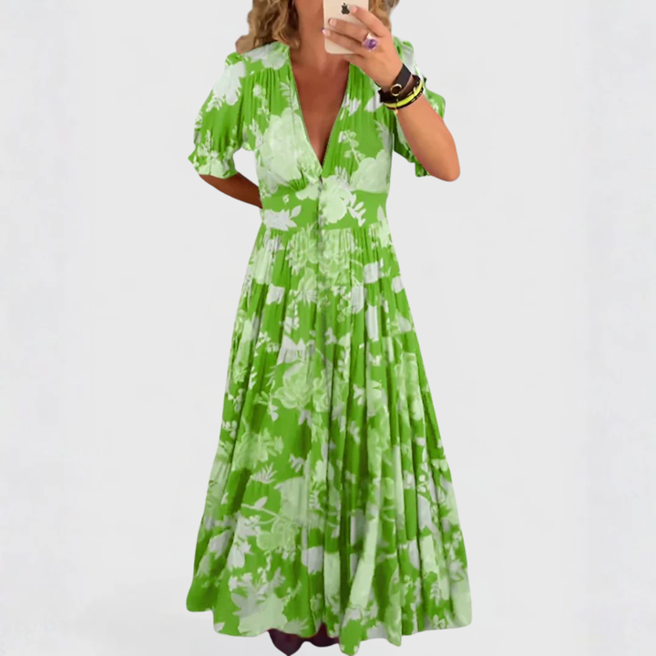 Minelda | Elegante bloemen V-hals jurk