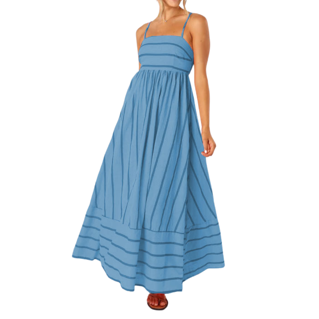 Lavelle™ | Gestreepte spaghetti strap swing maxi jurk