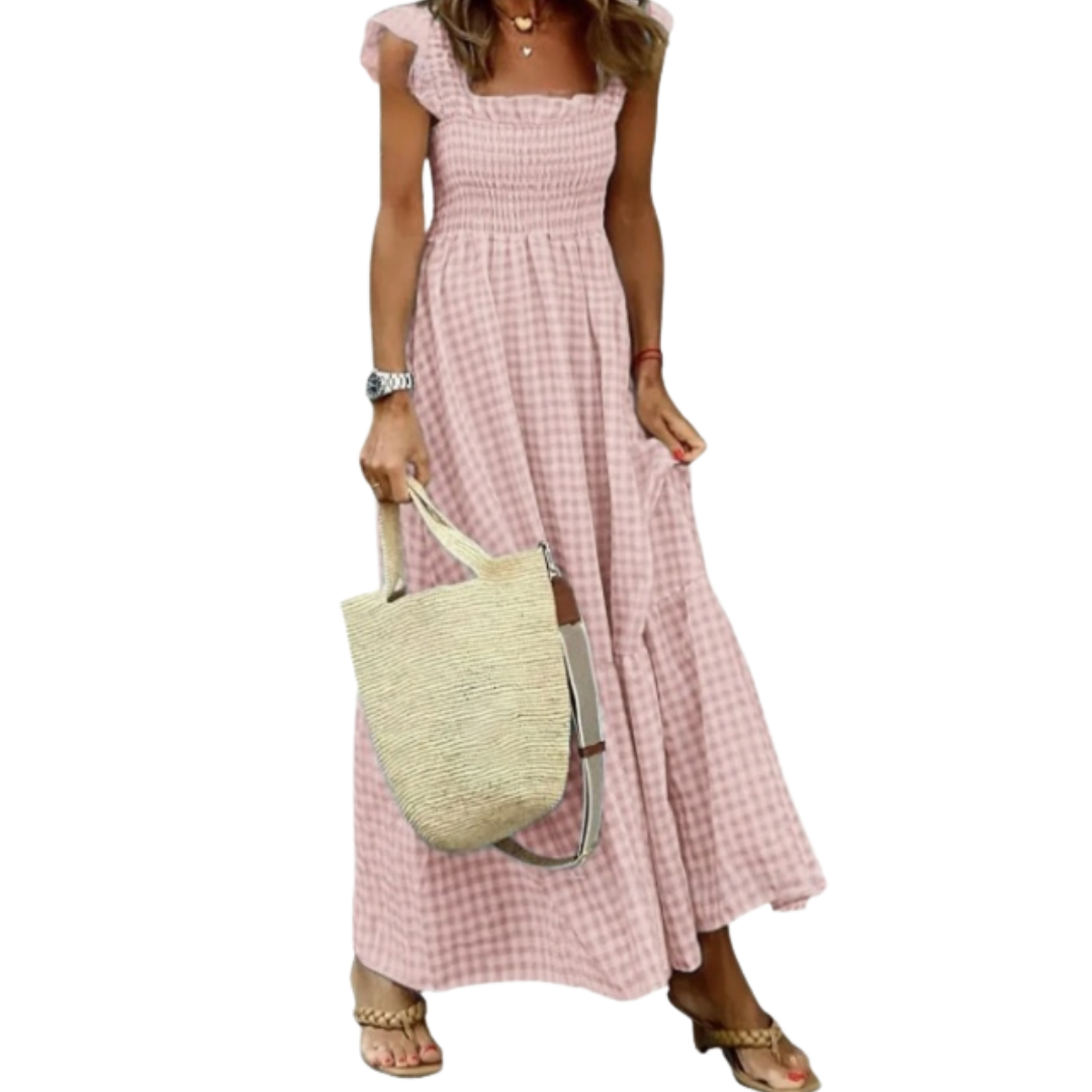 Ottoline™ | Retro plaid smocked flounce jurk