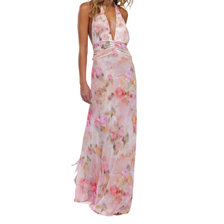 Loralei™ | Bloemen halter backless maxi jurk