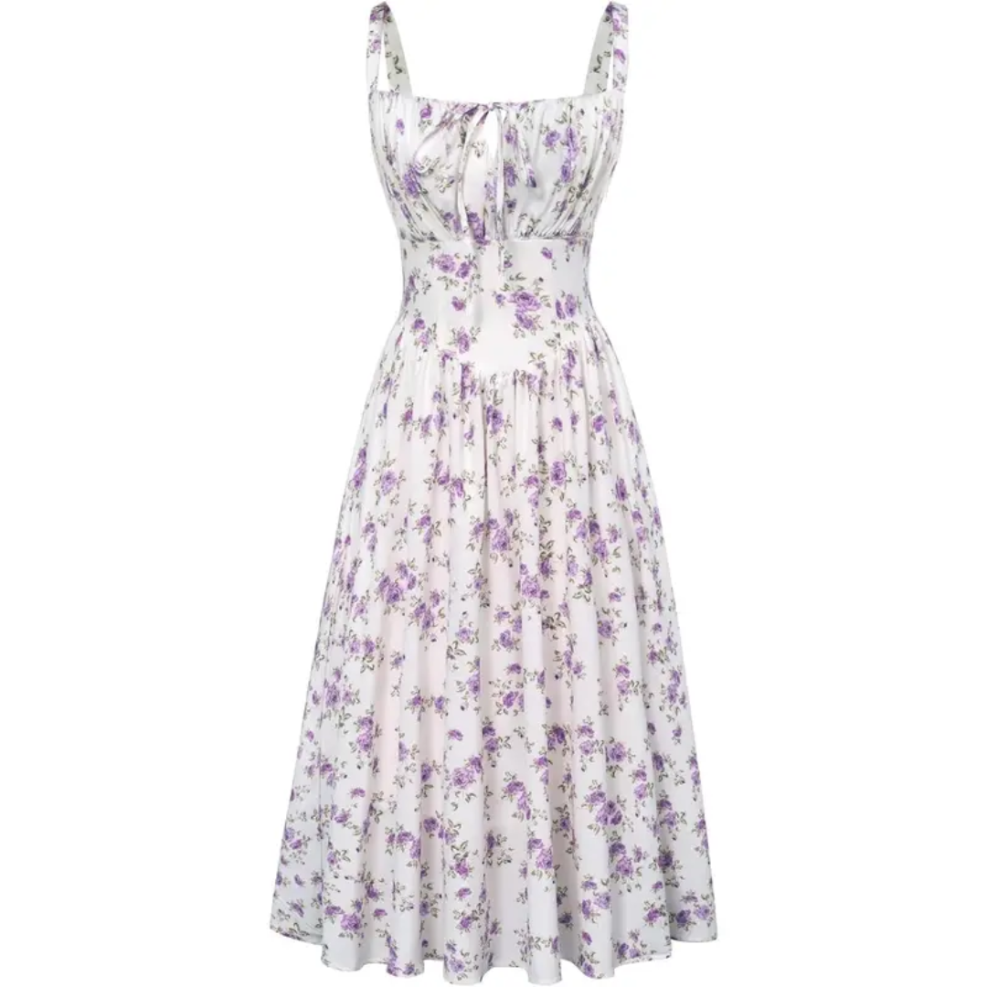 Maren™ | Bloemen print tie-waist midi jurk