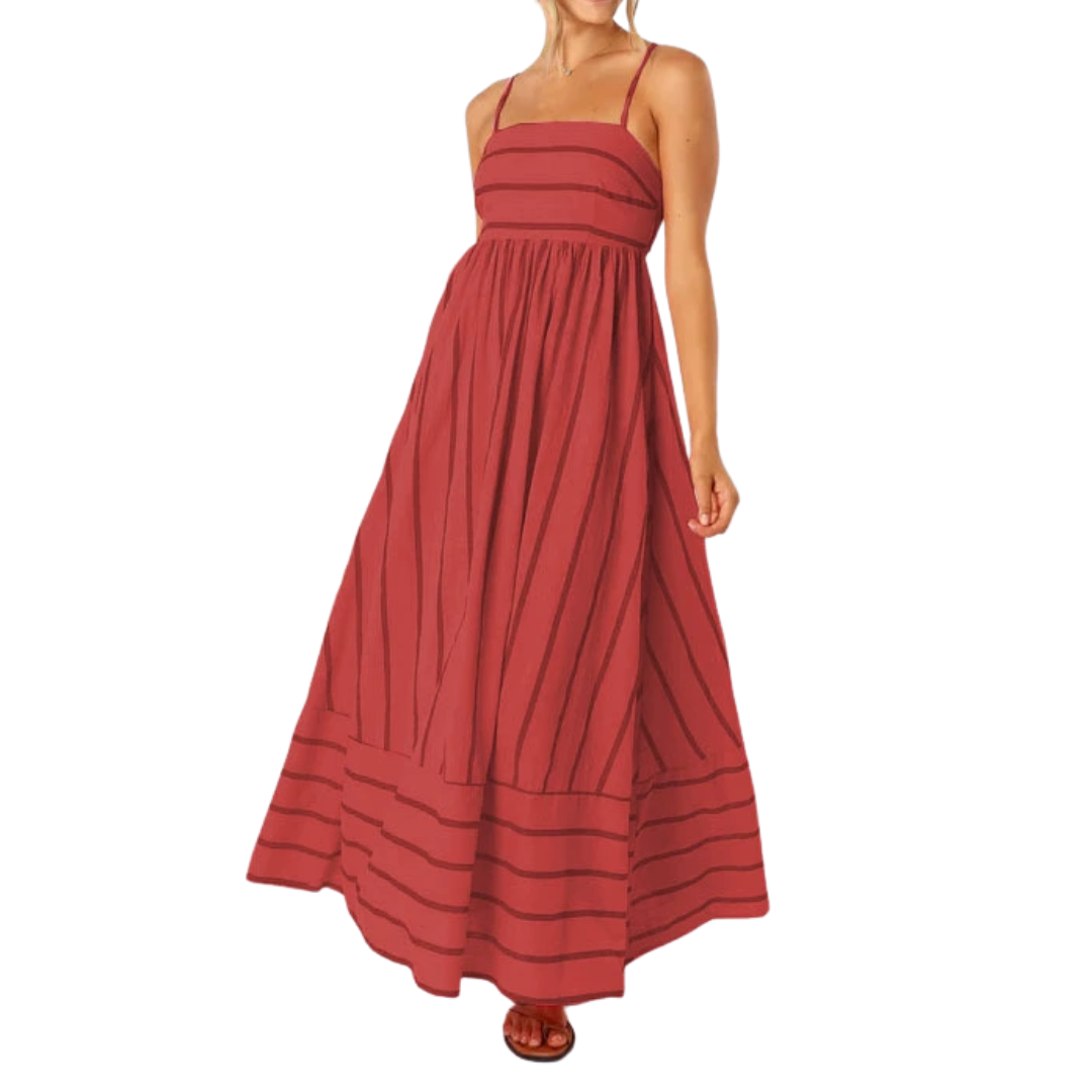 Lavelle™ | Gestreepte spaghetti strap swing maxi jurk